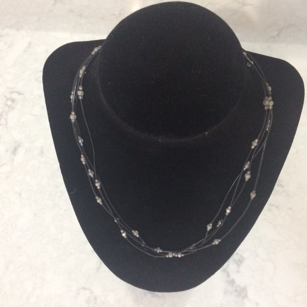 Silpada Leather Necklace with White CZ & Beads